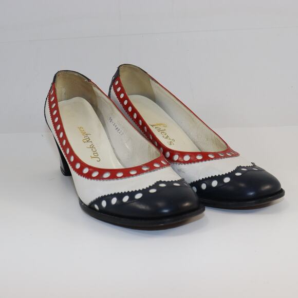 Vintage Jack Rogers Red White Blue Leather Heels | Size 6.5M | Patriotic Style - Picture 1 of 6